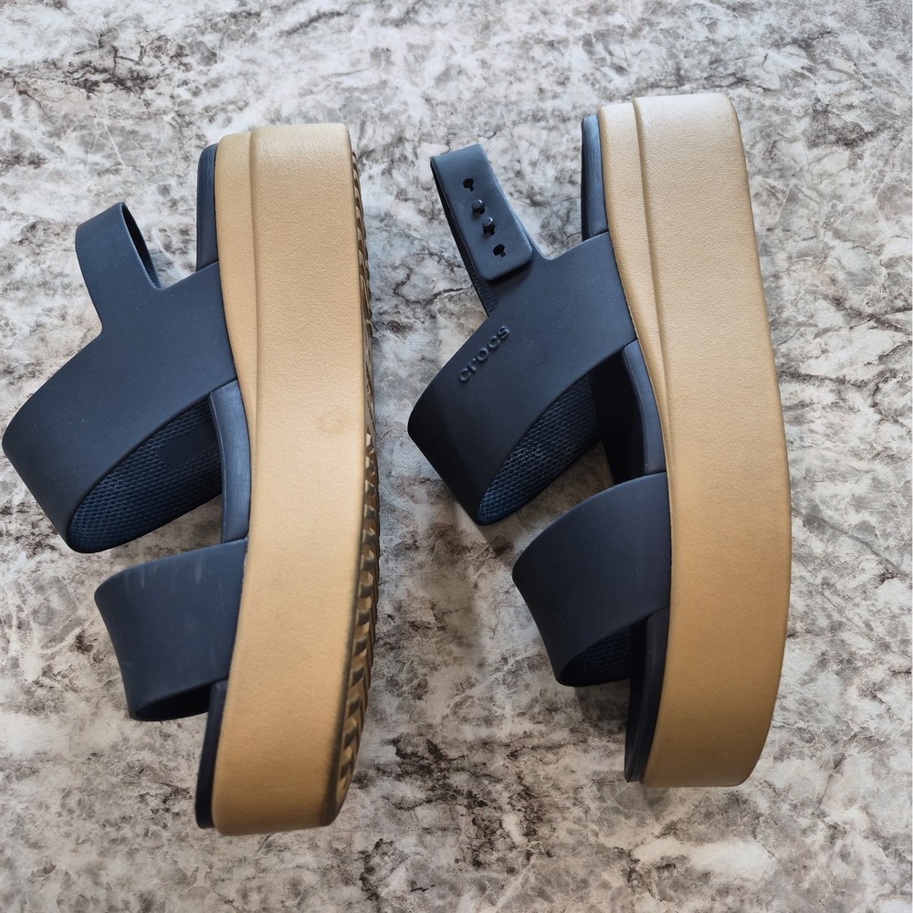 CROCS Black and Tan Platform Sandals - Picture 5 of 8